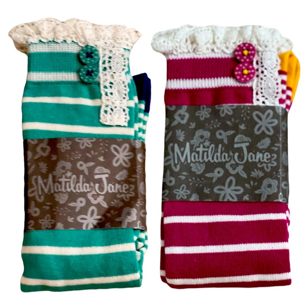 2 Used Pairs Matilda Jane clothing Striped Lace Knee Socks Large shoe size 1-4